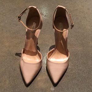Schutz Fae patent nude high heel ankle strap pumps